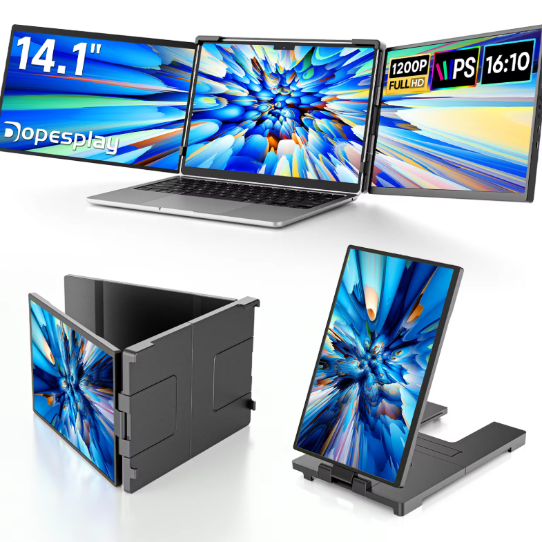 Draagbare Triple Laptop Screen Extender 14,1 inch – Dual IPS 1200P Monitor voor 13,3–17,3 inch Laptops