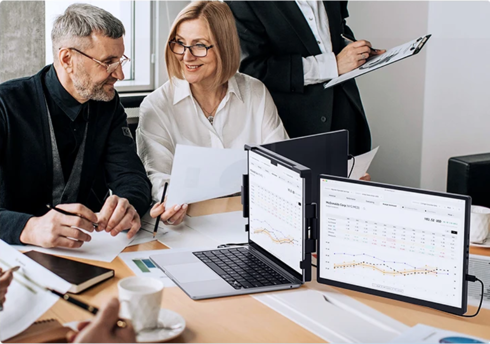 Draagbare Triple Laptop Screen Extender 14,1 inch – Dual IPS 1200P Monitor voor 13,3–17,3 inch Laptops