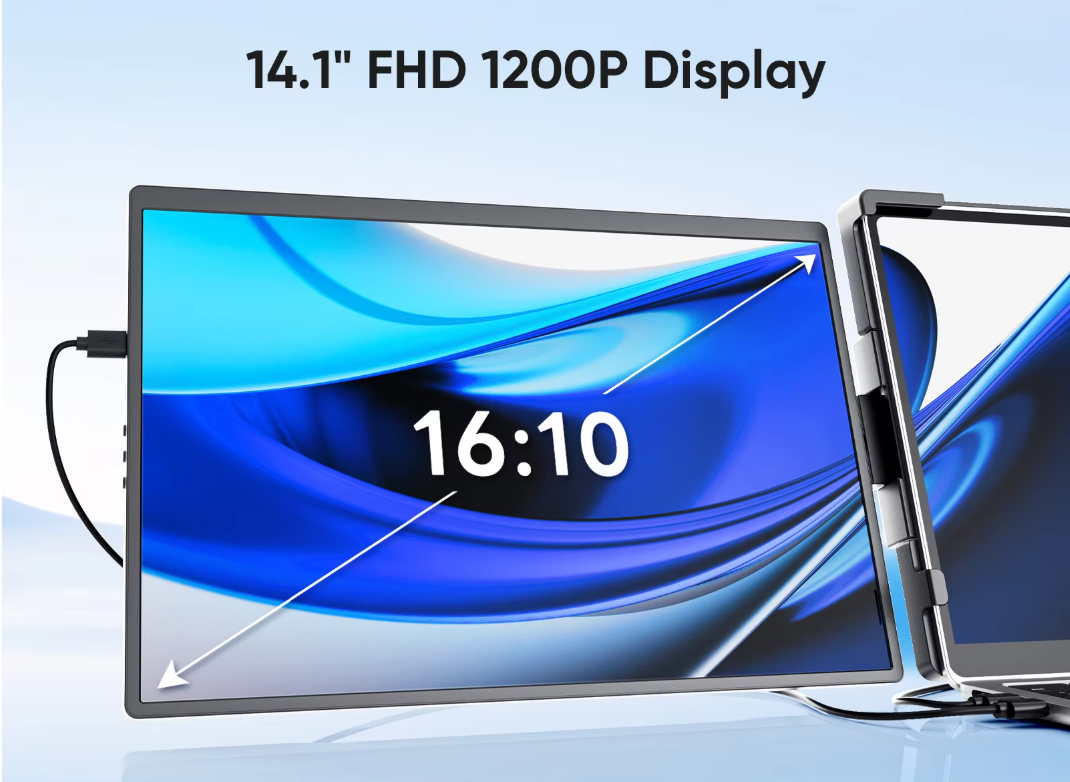 Draagbare Triple Laptop Screen Extender 14,1 inch – Dual IPS 1200P Monitor voor 13,3–17,3 inch Laptops