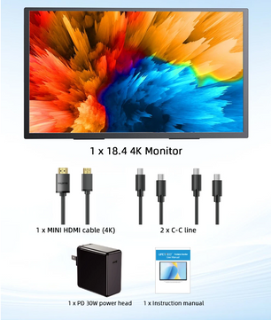 Draagbare 18,4 inch 4K QLED Monitor – IPS Gaming en Werk Scherm met USB-C en HDMI