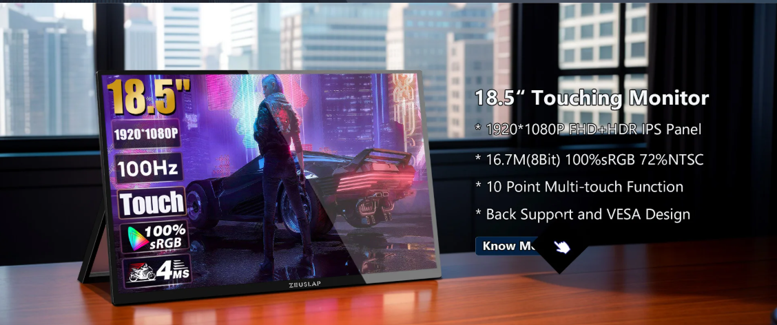 18,5 inch Touchscreen Draagbare Monitor – Full HD IPS 100Hz Tweede Scherm met Standaard