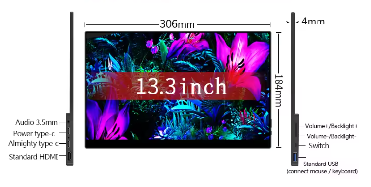 13,3 inch 4K OLED Touchscreen Monitor – Ultra HD Draagbaar Scherm met USB-C en HDMI