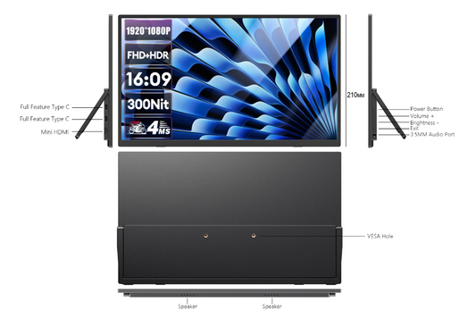 15,6 inch Draagbare Full HD IPS Monitor – Ultradun Tweede Scherm met Standaard en USB-C