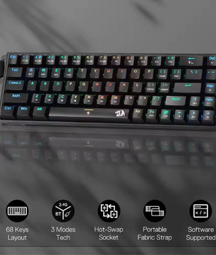 65% Mechanisch Gaming Toetsenbord – Draadloos RGB Hot-Swap Compact met 68 Toetsen