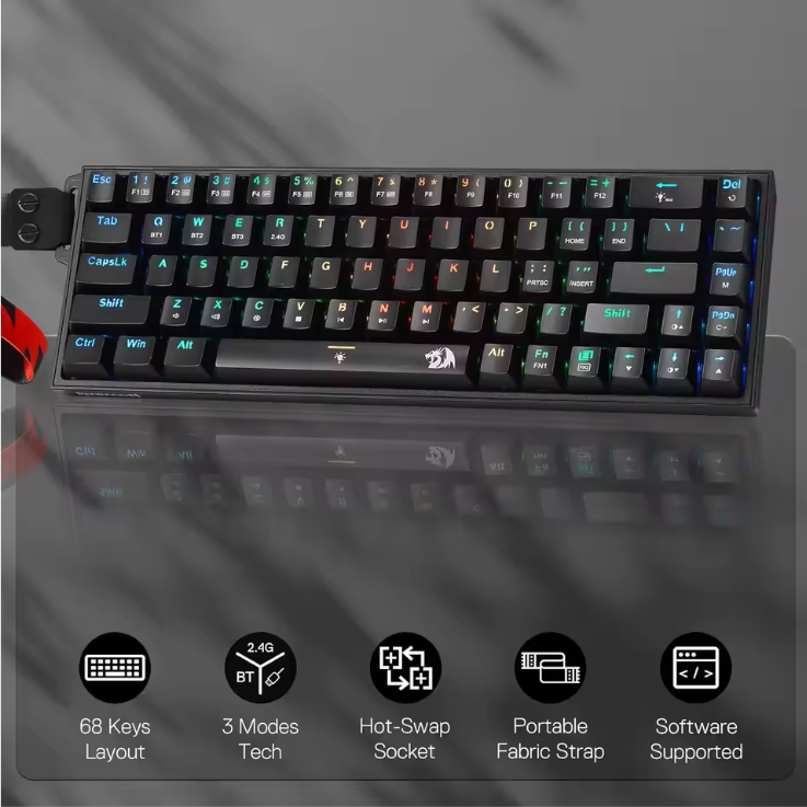 65% Mechanisch Gaming Toetsenbord – Draadloos RGB Hot-Swap Compact met 68 Toetsen