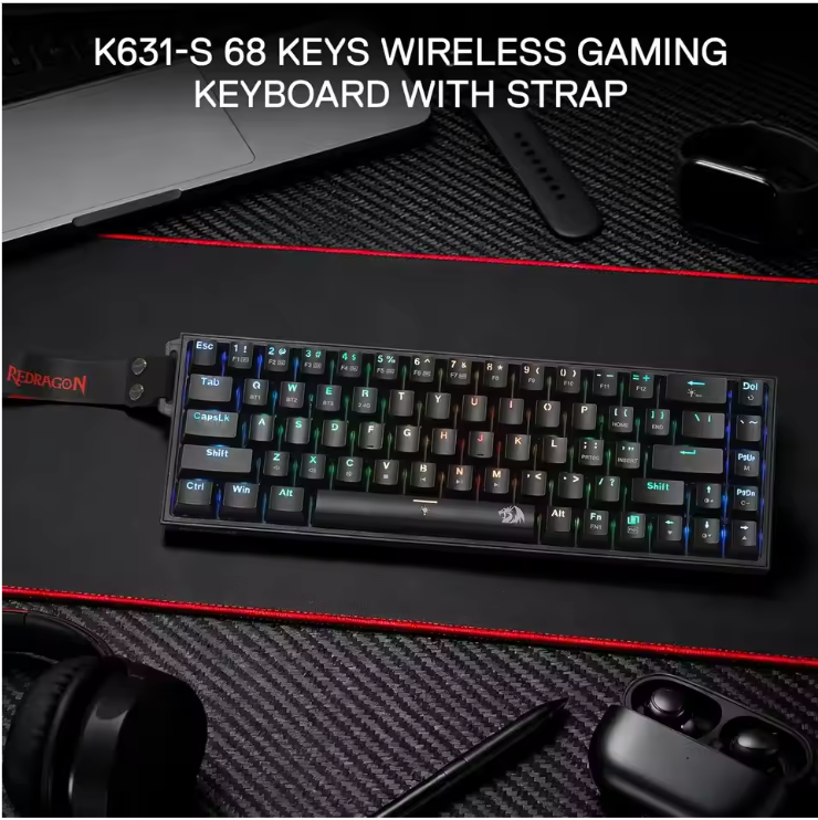 65% Mechanisch Gaming Toetsenbord – Draadloos RGB Hot-Swap Compact met 68 Toetsen