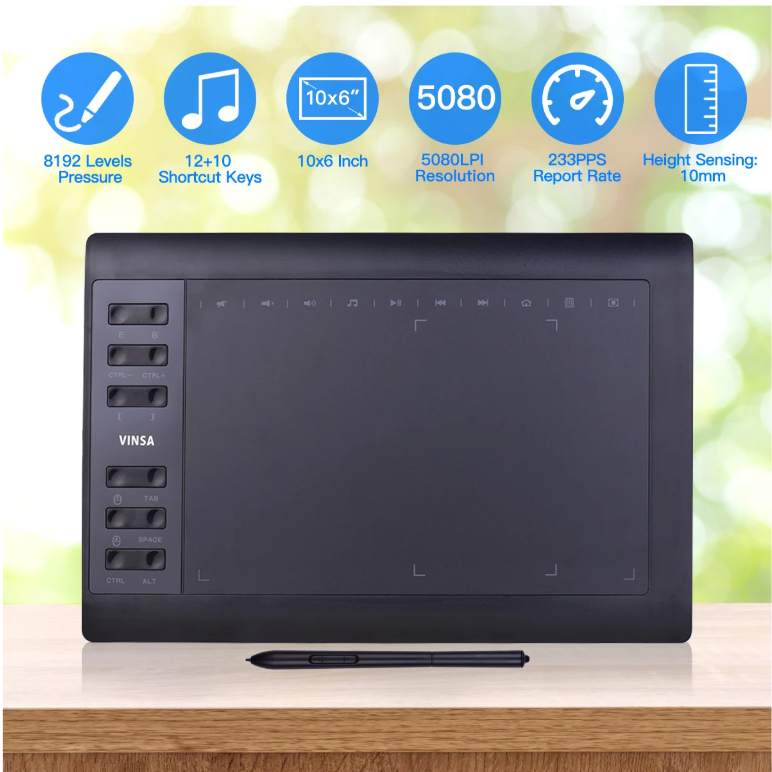 Grafisch Tekentablet 25,4 × 15,2 cm – Professioneel Tekenbord met Stylus en Sneltoetsen