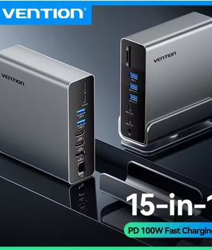 USB-C Docking Station 16-in-1 – Dual 4K HDMI en DisplayPort Hub met USB 3.0 en Stand