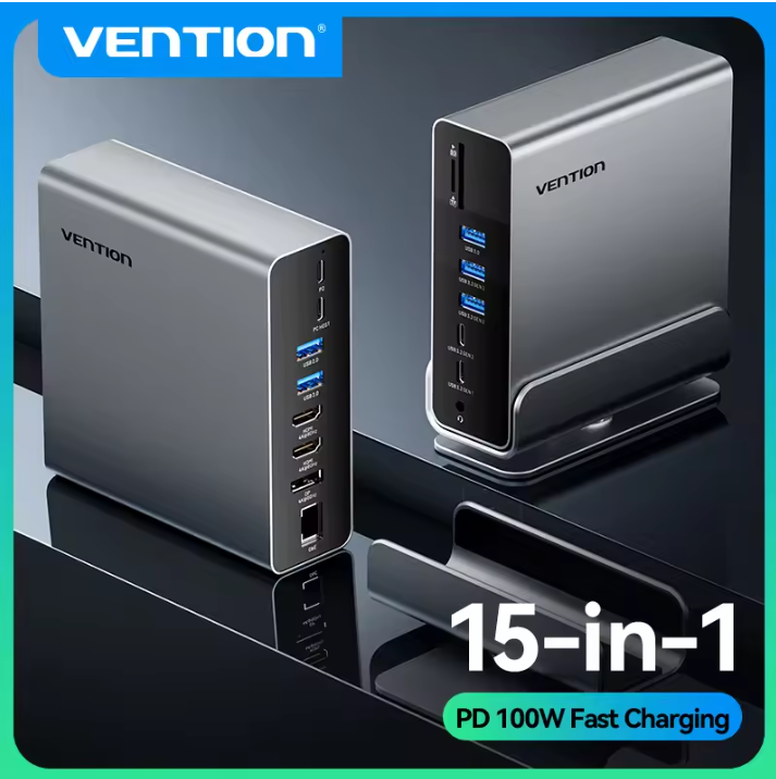 USB-C Docking Station 16-in-1 – Dual 4K HDMI en DisplayPort Hub met USB 3.0 en Stand