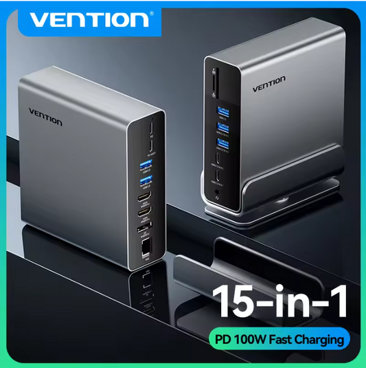 USB-C Docking Station 16-in-1 – Dual 4K HDMI en DisplayPort Hub met USB 3.0 en Stand