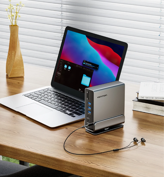 USB-C Docking Station 16-in-1 – Dual 4K HDMI en DisplayPort Hub met USB 3.0 en Stand