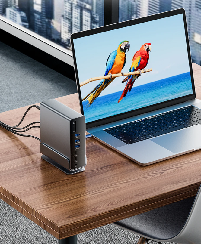 USB-C Docking Station 16-in-1 – Dual 4K HDMI en DisplayPort Hub met USB 3.0 en Stand