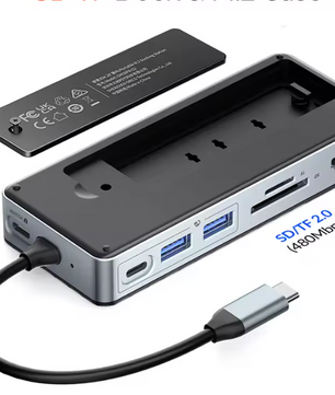 8-in-1 USB 3.2 Docking Station met M.2 SSD Behuizing – HDMI, RJ45, SD/TF, 10Gbps Multifunctionele Hub