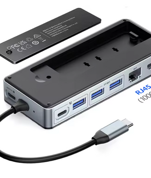 8-in-1 USB 3.2 Docking Station met M.2 SSD Behuizing – HDMI, RJ45, SD/TF, 10Gbps Multifunctionele Hub