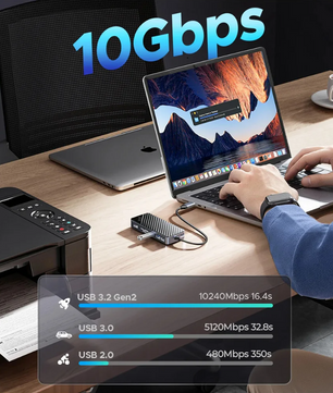 8-in-1 USB 3.2 Docking Station met M.2 SSD Behuizing – HDMI, RJ45, SD/TF, 10Gbps Multifunctionele Hub