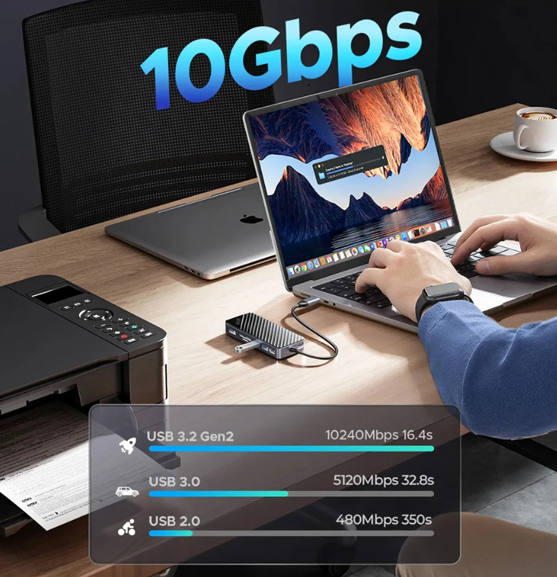 8-in-1 USB 3.2 Docking Station met M.2 SSD Behuizing – HDMI, RJ45, SD/TF, 10Gbps Multifunctionele Hub