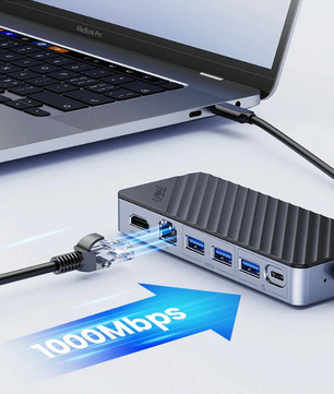8-in-1 USB 3.2 Docking Station met M.2 SSD Behuizing – HDMI, RJ45, SD/TF, 10Gbps Multifunctionele Hub