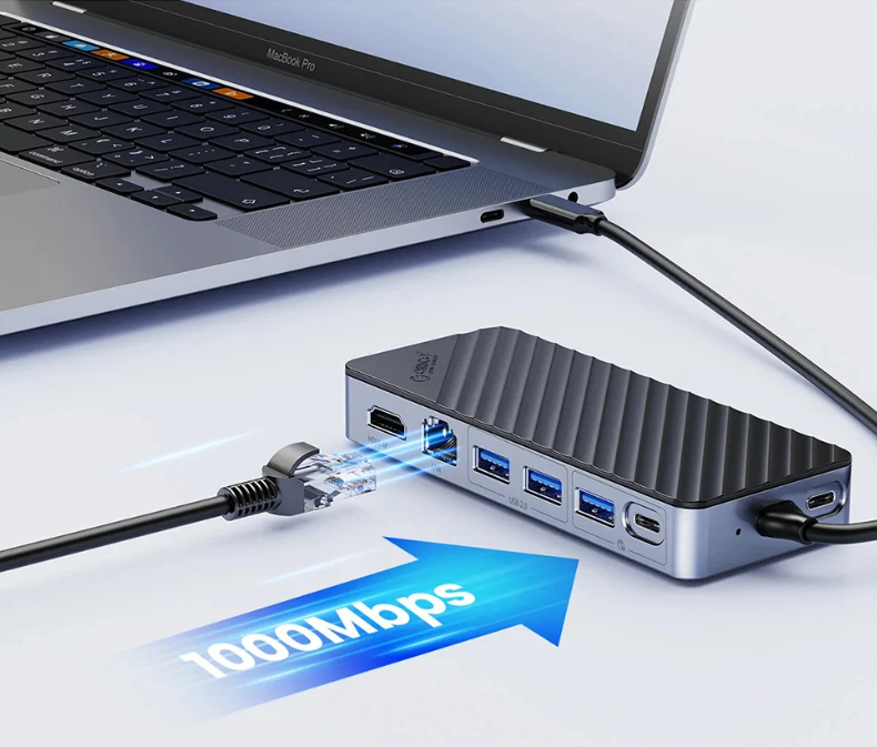 8-in-1 USB 3.2 Docking Station met M.2 SSD Behuizing – HDMI, RJ45, SD/TF, 10Gbps Multifunctionele Hub
