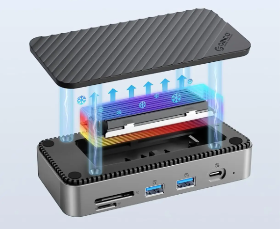 10-in-1 USB-C Docking Station met Koelventilator en M.2 NVMe/SATA SSD Behuizing, 4K HDMI en RJ45