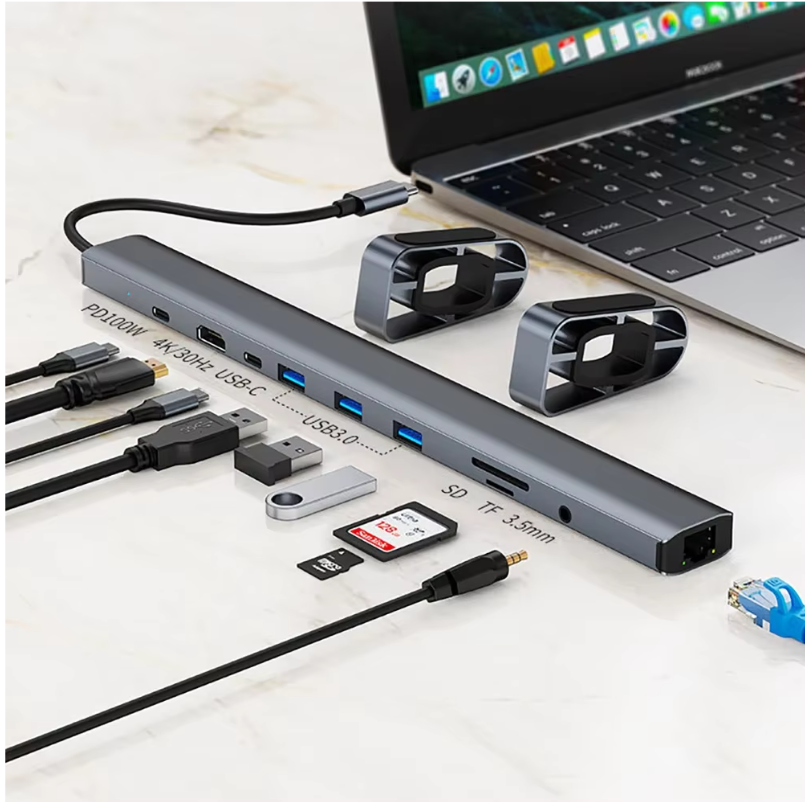 10-in-1 USB-C Docking Station met Laptopstandaard, 4K HDMI, Ethernet en PD 100W