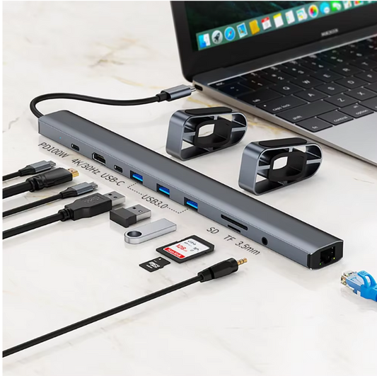 10-in-1 USB-C Docking Station met Laptopstandaard, 4K HDMI, Ethernet en PD 100W