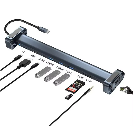 10-in-1 USB-C Docking Station met Laptopstandaard, 4K HDMI, Ethernet en PD 100W