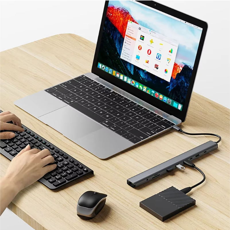 10-in-1 USB-C Docking Station met Laptopstandaard, 4K HDMI, Ethernet en PD 100W
