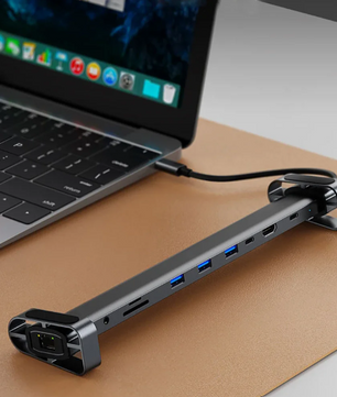10-in-1 USB-C Docking Station met Laptopstandaard, 4K HDMI, Ethernet en PD 100W