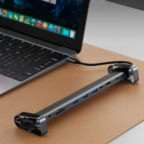 10-in-1 USB-C Docking Station met Laptopstandaard, 4K HDMI, Ethernet en PD 100W