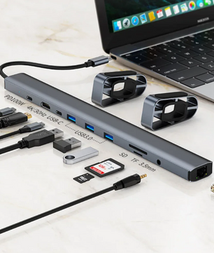 10-in-1 USB-C Docking Station met Laptopstandaard, 4K HDMI, Ethernet en PD 100W