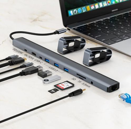 10-in-1 USB-C Docking Station met Laptopstandaard, 4K HDMI, Ethernet en PD 100W