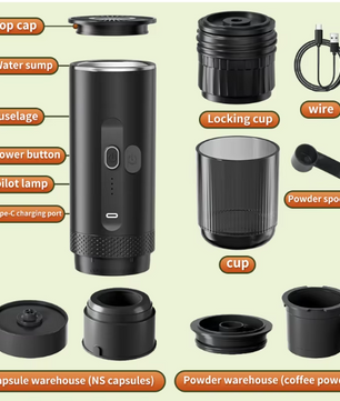 Draadloze 2-in-1 Draagbare Espresso Machine voor Auto, Thuis en Camping – Capsule en Gemalen Koffie
