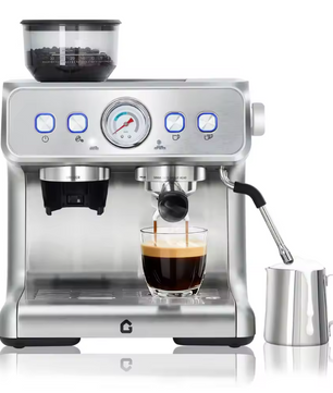 RVS Espresso Machine 20 Bar met Bonenmaler en Melkopschuimer – Halfautomatische Koffiemachine