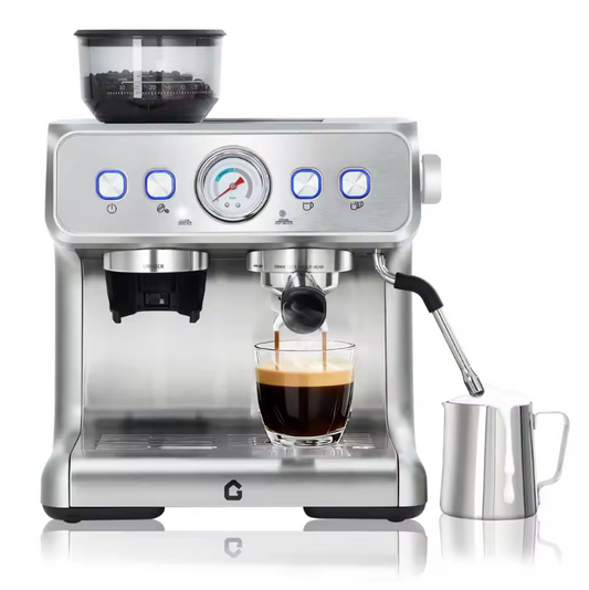 RVS Espresso Machine 20 Bar met Bonenmaler en Melkopschuimer – Halfautomatische Koffiemachine
