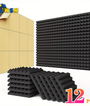 Set van 12 Zelfklevende Akoestische Wandpanelen – Geluidsabsorberend en Brandvertragend Schuim
