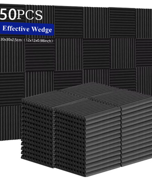 Set van 50 Akoestische Schuimpanelen 30 × 30 × 2,5 cm – Geluidsabsorberende Studio Wedge Tegels