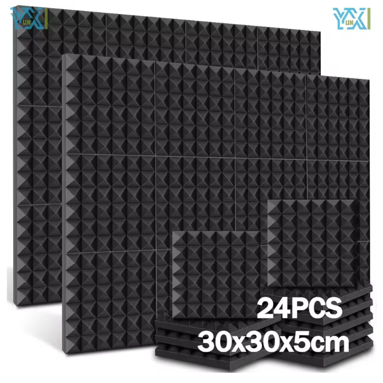 Set van 24 Piramide Akoestische Schuimpanelen 30 × 30 × 5 cm – Geluidsabsorberend Studio Foam