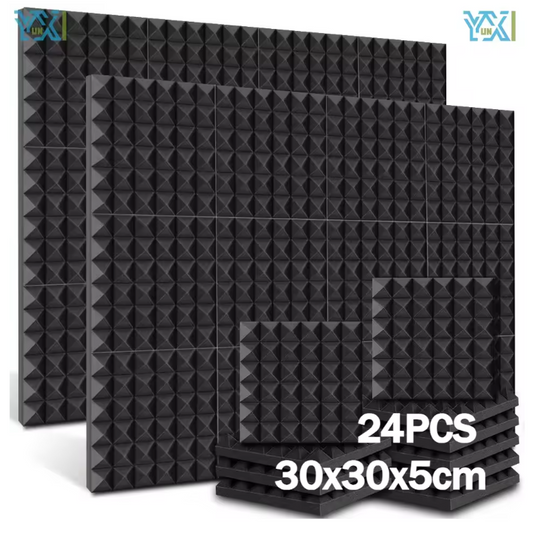 Set van 24 Piramide Akoestische Schuimpanelen 30 × 30 × 5 cm – Geluidsabsorberend Studio Foam