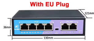 4-Poort PoE Switch 100Mbps met 2 Uplink – 48V Ethernet Netwerkswitch met Extend Mode 250m