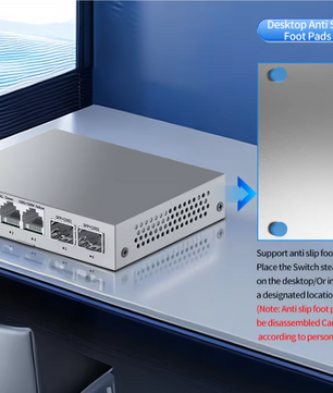 2.5G Netwerkswitch met 4× 2.5G RJ45 en 2× 10G SFP+ – Fanless Unmanaged Plug en Play