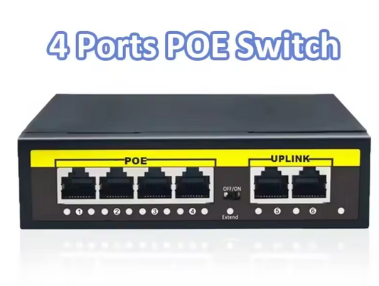 48V PoE Switch 100Mbps met 48V PoE Switch 100Mbps met 4 Poorten – 4× RJ45 + 2× Uplink voor IP Camera en CCTV Poorten – 4× RJ45 + 2× Uplink voor IP Camera en CCTV