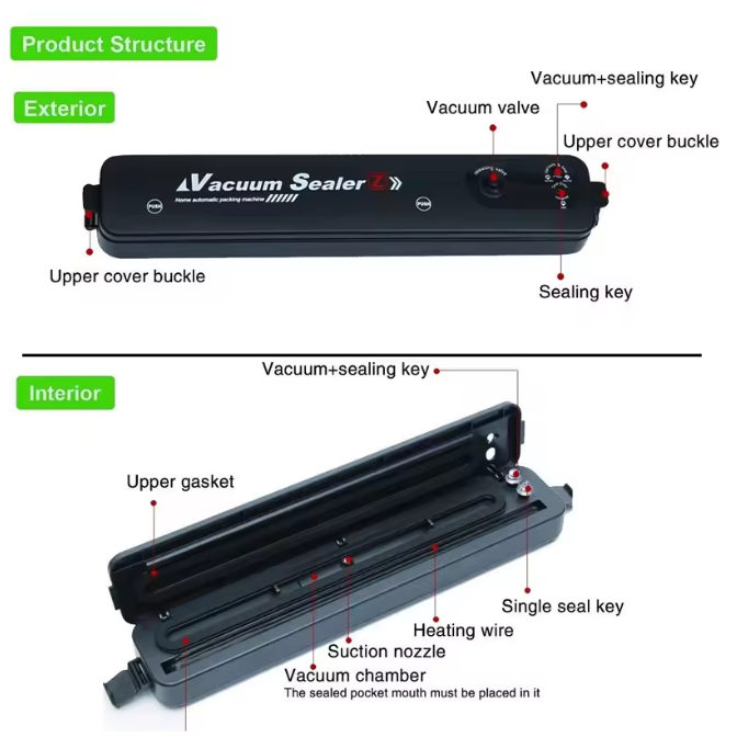 Vacumeermachine voor Voedsel – Automatische en Handmatige Sealer met 60 Vacuümzakken