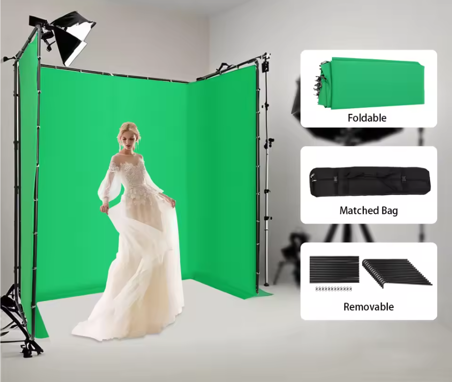 Draagbaar Groot Green Screen 400 × 238 cm – Chromakey Achtergrond met Standaard