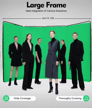Draagbaar Groot Green Screen 400 × 238 cm – Chromakey Achtergrond met Standaard
