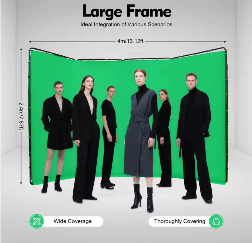 Draagbaar Groot Green Screen 400 × 238 cm – Chromakey Achtergrond met Standaard