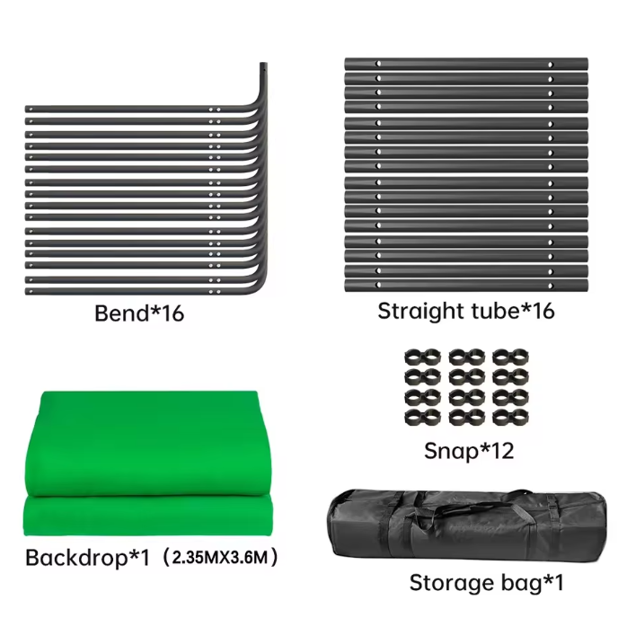 Achtergrond Standaard 240 × 400 cm met Green Screen en Clips – Fotografie en Video Set