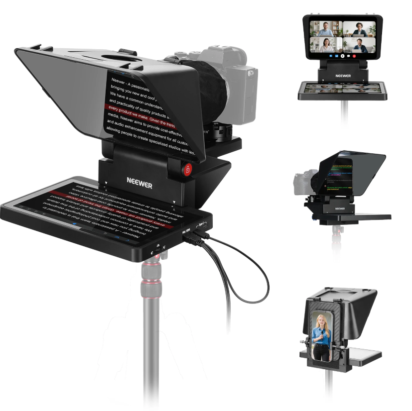 2-in-1 Teleprompter 11" met Ingebouwde Monitor – Screen Mirroring en Universele Montage