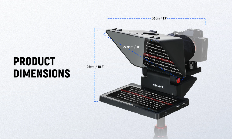 2-in-1 Teleprompter 11" met Ingebouwde Monitor – Screen Mirroring en Universele Montage