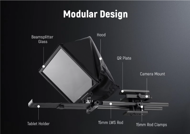 Modulaire Teleprompter 12" met 15mm LWS Rod Clamp en App Control