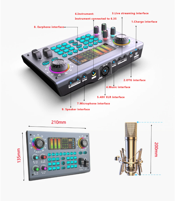 Professionele Podcast Set met 48V XLR Microfoon en Live Soundcard